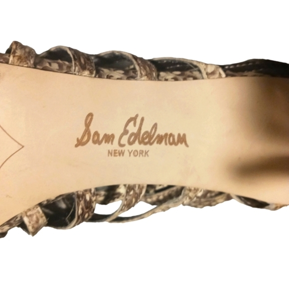 Sam Edelman Hampton Leather Snakeskin Jeweled Caged Sandal Heel Shoe - Picture 8 of 9